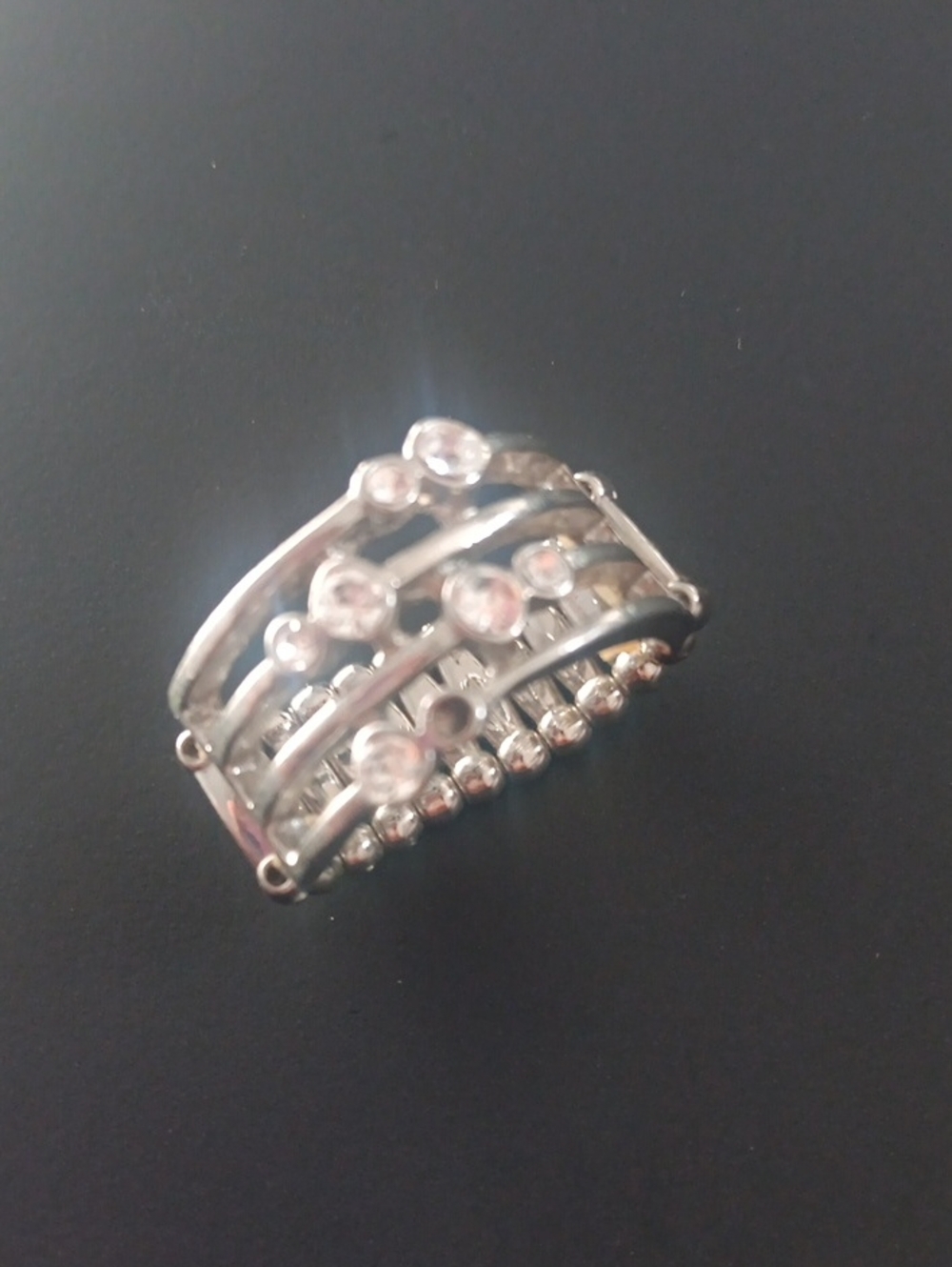 Silver-Tone Multi-Row Crystal Accent Ring - Silver